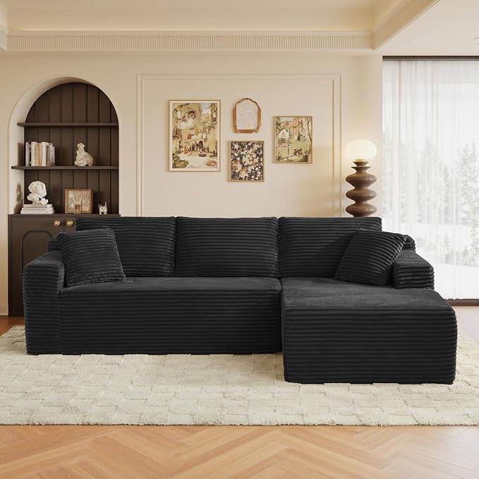 105" Sectional Couches for Living Room Cloud Couch Sofa with L-Shape Upholstered Boneless Couchs Modern Modular Sectional Couch with Chaise (Black, 105" W+Right Facing Chaise+2Seaters)