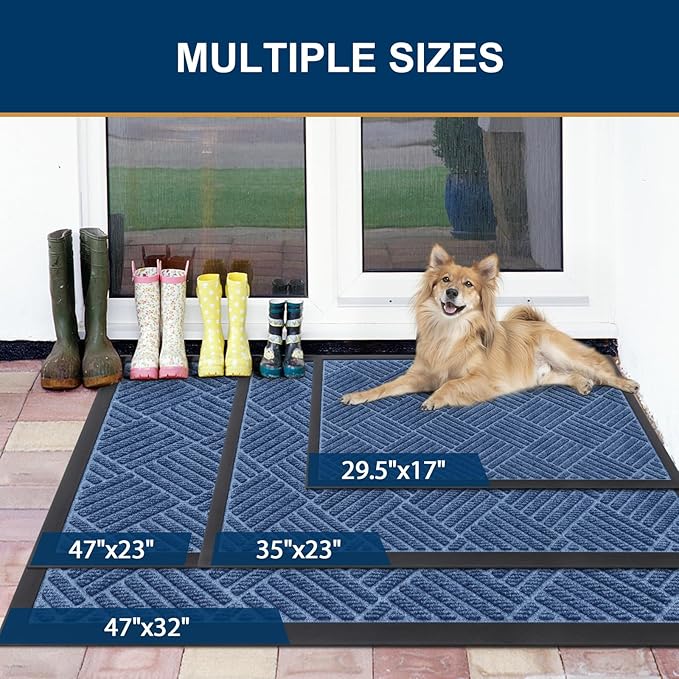 Smiry Front Door Mat Outside Entrance, Heavy Duty Outdoor Indoor Mat, Natural Rubber Doormat, Non Slip, Trap Dirt and Moisture, Easy Clean, Low Profile Patio Porch Entryway Mat, 59x35, Blue