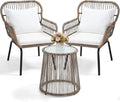 wildformers 3 Pieces Rattan Wicker Bistro Set, Outdoor Conversation Set, Wicker Furniture Set with Glass Top Table, Space Saving for Balcony, Backyard, Natural