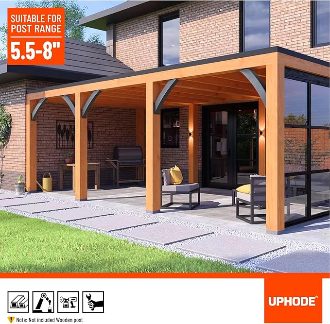 Uphode Heavy Duty Integrated Arc 4''x4''(Actual Tube Dia: 3.2''x 3.2'') 45 Degree Angle Support Pergola Brackets Q235-Steel 2Pack