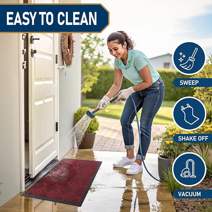 Smiry Front Door Mat Outside Entrance, Heavy Duty Outdoor Indoor Mat, Natural Rubber Doormat, Non Slip, Trap Dirt and Moisture, Easy Clean, Low Profile Patio Porch Entryway Mat, 59x35, Wine Red