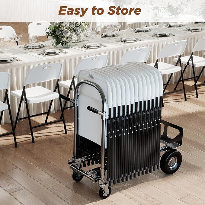 Folding Chairs, Plastic Foldable Chair, Outdoor Plastic Sturdy Metal Folding Chairs, Heavy Duty Foldable Commercial Seating for Picnic, Party, Patio 4 Pack White