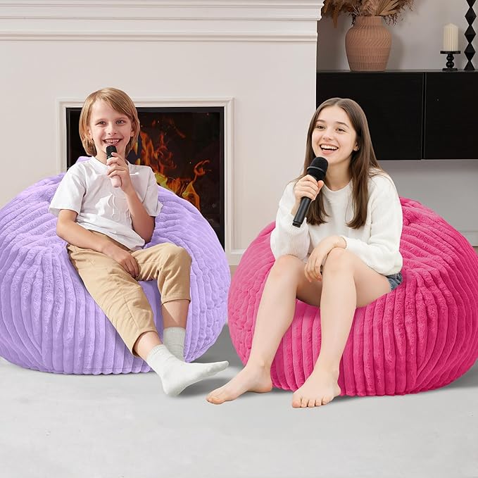 Homguava 2FT Bean Bag Chair, 2' Small Bean Bags with Memory Foam Filled, Beanbag Chairs with Machine Washable Cover Dutch Corded Plush Cover for Classroom,Living Room,Bedroom-Pink