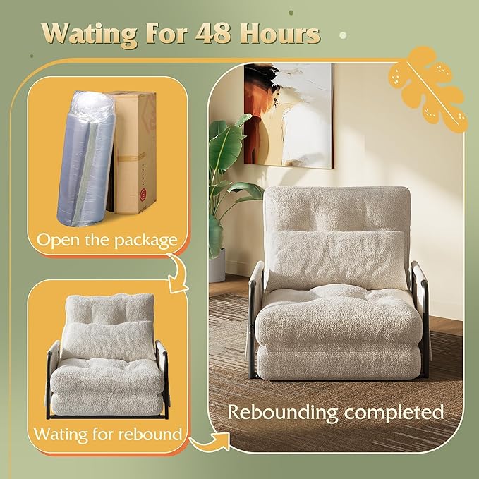WLIVE Futon Sofa Bed Couch with Adjustable Backrest, Bean Bag Chairs for Adults, Floor Couch with Armrest, Pillow, Low Profile Floor Seating for Living Room, Reading, Bedroom, Single, Beige