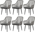 Patiorama Outdoor Dining Chairs, Patio Dining Chair Set of 6, All-Weather Woven Rope Rattan Chairs, Outdoor Dining Wicker Chairs with Armrests for Indoor Balcony Pool Backyard(Gray)