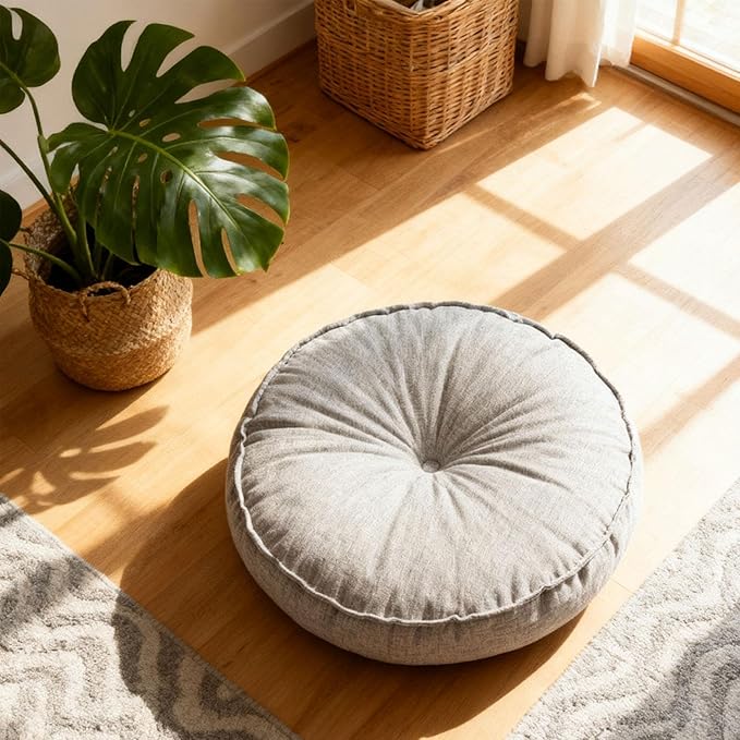 KiBcsLic Round Floor Pillow, Meditation Floor Pillow, Circle Small Seating Cushion for Sitting Sofa Bed Office, Light Gray