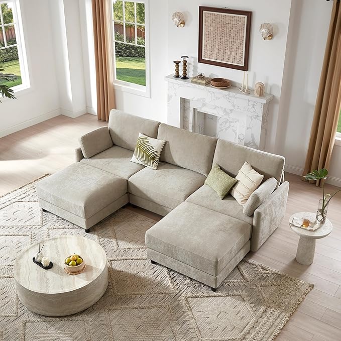 CHITA U Shaped Modular Sectional Sofa with 2 Ottoman, Modern Cloud Couch for Living Room and Apartment, 5 Seat Extra Comfty Sofa, Removable Cover, 107 Inch Width, Classic Taupe