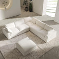V-Shaped Cloud Sectional Couch, Modular Sectional Sofa, Modern Comfy Cloud Sofa with Storage Ottoman, Covers Removable, Convertible Sleeper Couch for Living Room Apartment (White, Linen Fabric)
