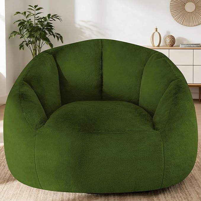Giant Bean Bag Chair for Adults - Comfy Plush Round Shell Soft Accent Chair, Oversized Cozy Lounge Floor Sofa Reading Chair, Mini Couch for Living Room, Bedroom & Game Rooms, Dorm, Green