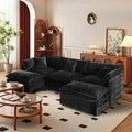 SoarFlash Chenille Sectional Sofa, Comfy L Shaped Modular Coush Sofa with Ottoman, Modern 3 Seat Couch Deep Seat Sofa Set for Living Room,Black
