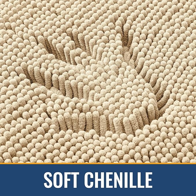 Arotive Bathroom Rugs 47x32, Extra Soft Absorbent Shaggy Chenille Bath Rugs, Machine Washable Rubber Backing Non-Slip Bath Mats for Bathroom Floor Tub and Shower, Home Decor Accessories, Beige