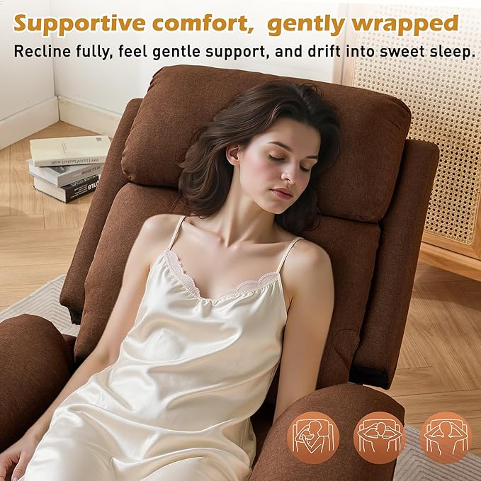 Recliner Chair, Living Room Chairs for Adults, Padded Deep Seat Reading Chair with Side Pockets, Small Recliners for Small Spaces, Lounge Chair for Living Room, Bedroom, and RV (Linen)