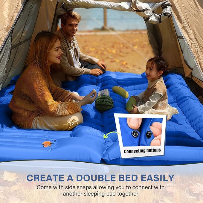 FUN PAC Camping Sleeping Pad, Ultralight Camping Pad with Pillow Built-in Foot Pump Inflatable Sleeping Mat Compact for Camping Backpacking Hiking Traveling - Blue