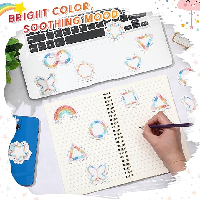 Gersoniel 72 Pcs Anxiety Sensory Stickers Strips Adhesive Textured Mental Health Calm Stickers Mindfulness Fidget Decals Stress Anxiety Relief Items for Therapy Office Desk Counselor(Pastel Breathe)
