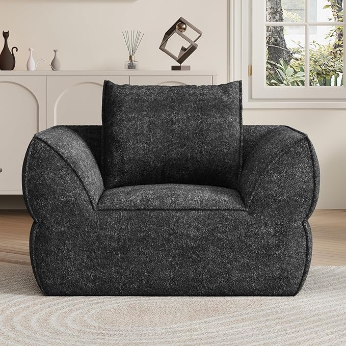 42.5" Single Cloud Sofa, Boneless Couch for Small Spaces, Modern Comfortable Upholstery Sofas with Pillows for Living Room, Apartment, Dorm, Office, Removable Cover, No Assembly Required Dark Gray