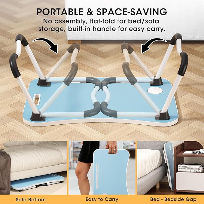 Folding Lap Desk, 23.6 Inch Wood Laptop Bed Desk with Cup Holder, Portable Bed Table for Working Writing Reading & Eating for Bed, Sofa, Couch, Floor - Blue