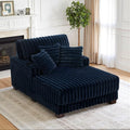 UIXE Chaise Lounge Chair Indoor, Oversized Sleeper Chair with 2 Cup Holders, Faux Fur Upholstered Sofa Bed Comfy Recliner Solid Wood Frame Reading Seat for Living Room, Bedroom, Apartment - Navy