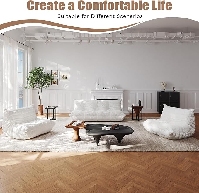 Selyteramy Bean Bag Chairs for Adults, Giant Bean Bag Chair Sofa with Memory Foam, Comfy Beanbag Loveseat Lazy Sofa for Living Room, Bedroom, Apartment, White