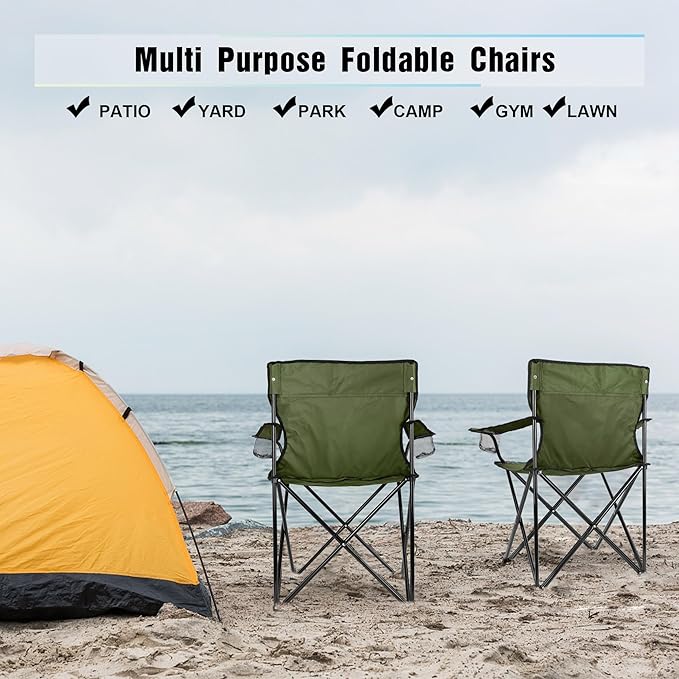 HaSteeL Camping Chair for Adults, Folding Beach Chair Set of 2, Large Foldable Portable Chair for Outdoors Fishing, Hiking, Sporting, Travel, Picnic, Lawn, Hold 275lbs & A Storage Bags (Green)
