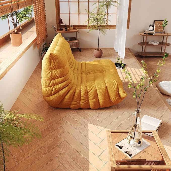 Bean Bag Chair, Fireside Chair, Large Bean Bag Chair for Adults, Bean Bag Chairs for Teens with High-Resilience Foam, Non-Slip Base Floor Lounge Sofa,Living Room (Yellow, Single)