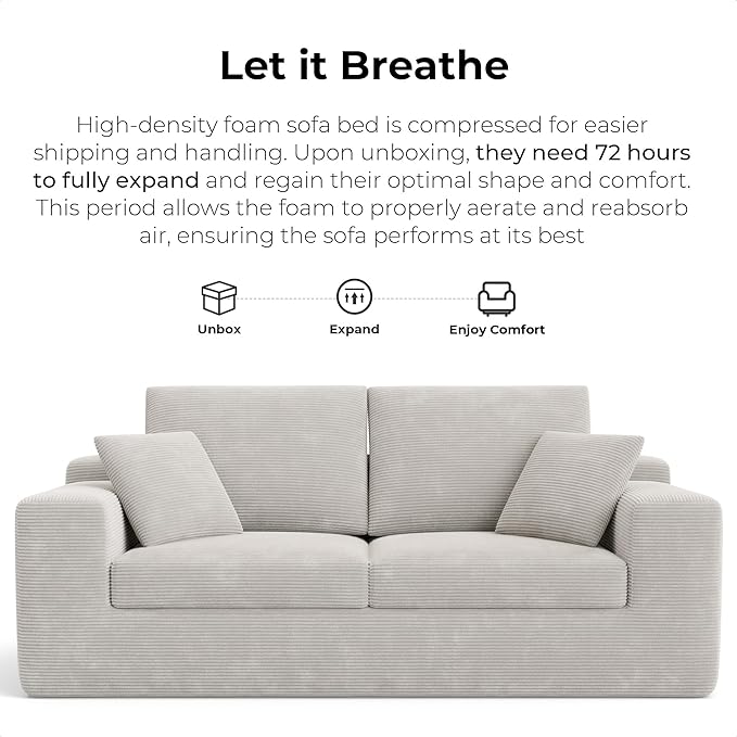 LIKIMIO 78" Loveseat Sofa in a Box, Cloud Boneless Couch for Living Room with Comfy Deep Seat, No Assembly Required, Modern Upholstered Corduroy Sofa, Apartment, Home Office, Greige