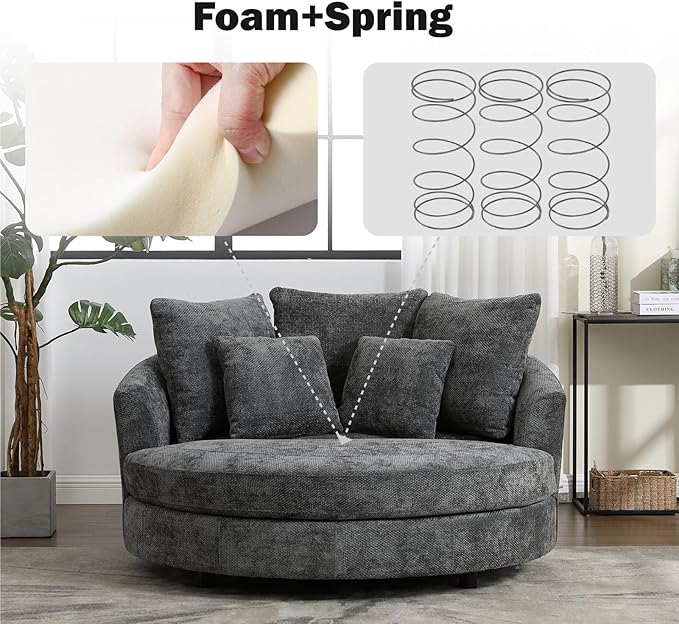 Chifee & Vingol 59.8" W Oversized Accent Barrel Chair Large Round Chair with Wheels,Grey