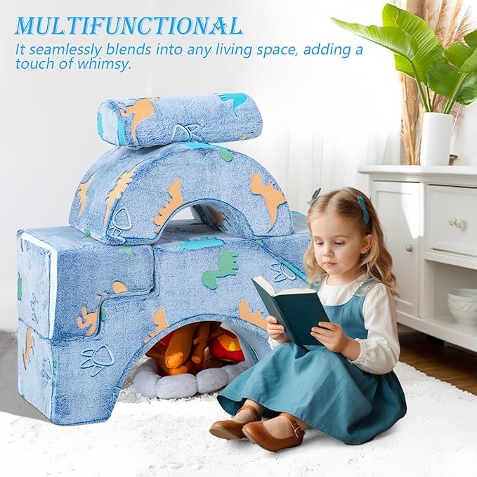 MeMoreCool Foam Climbing Toddler Couch, Modular Kids Sofa with Slide & Stair, Convertible Baby Couch for Playroom, Sectional Furniture for Crawling, Climbing, and Kids’ Play