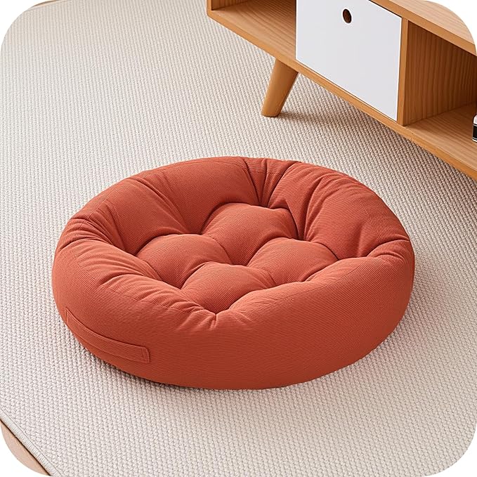 Floor Pillows for Adults, Meditation Cushions, Large Round Sitting Cushion Living Room Memory Foam Pillow for Sitting (1, Orange, 22x22x6 Inch)