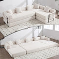 L Shape Convertible Sofa Bed with Cylindrical Pillow and Storage Pocket, Convertible Sofa Couch Bed with Support Frame for Living Room Bedroom Children Room-Beige