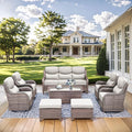 HUMMUH 8 Pieces Wicker Patio Furniture Set with Patio Swivel Chairs Set of 4,High Back Outdoor Sofa Coffee Table Ottomans,6 Inch Thick Cushions Outdoor Conversation Set for Porch, Balcony, Deck