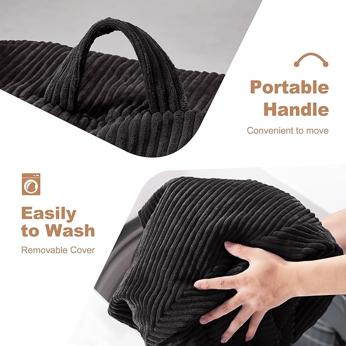 Homguava 3FT Bean Bag Chair: Teardrop Bean Bags with Memory Foam Filled, Compact Beanbag Chairs Soft Sofa with Corduroy Cover (Black)