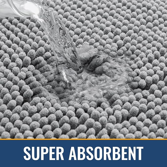Arotive Bathroom Rugs 30x20, Extra Soft Absorbent Shaggy Chenille Bath Rugs, Machine Washable Rubber Backing Non-Slip Bath Mats for Bathroom Floor Tub and Shower, Home Decor Accessories, Light Grey