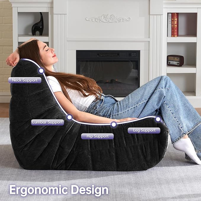 HABUTWAY Bean Bag Chair, Giant Bean Bag Chairs for Adults, 3 Seater Fireside Chair, Lazy Large Floor Bean Bag Sofa for Living Room, Bedroom, Dorm, Office (Black)