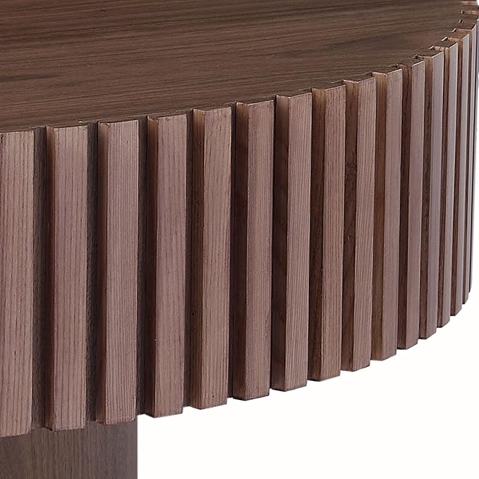 31.49'' Walnut Round Coffee Table for Apartment, Modern Living Room Coffee Table with Sturdy Pedestal
