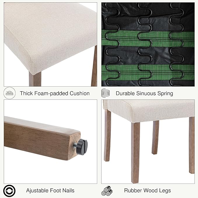 SNUGWAY Upholstered Dining Chair Stylish Parsons Kitchen High Back with Silver Nailhead Trim & Wood Legs, 4-Pack, Fabric Beige