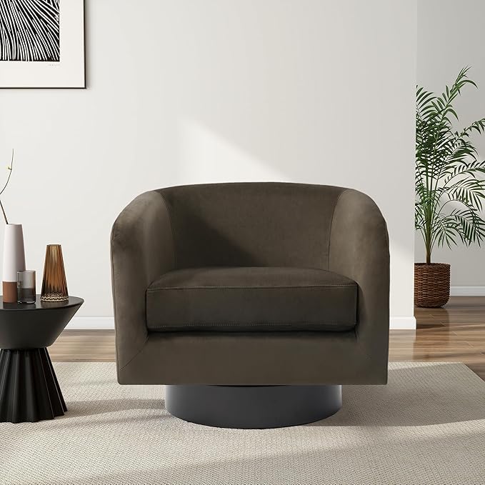 Swivel Barrel Chair, Modern Round PU Leather Accent Armchair for Living Room, Bedroom, Oversized Comfy Club Reading Chairs for Adults (Velvet Coffee, Set of 2)