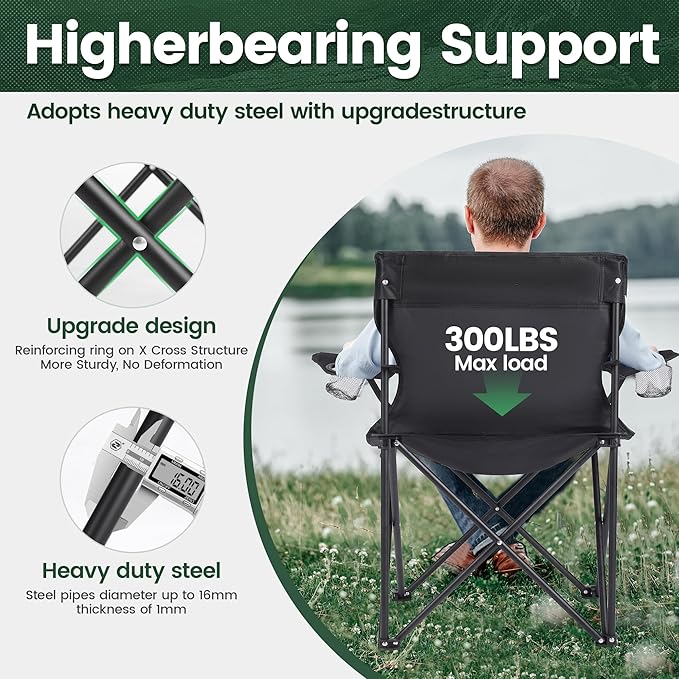 2 Pack Camping Chairs - Lightweight and Supportive Chairs for Adult and Lightweight Individuals - Compact, Durable, and Portable - Ideal for Camping, Hiking, Beach, and Picnics -Carry Bag