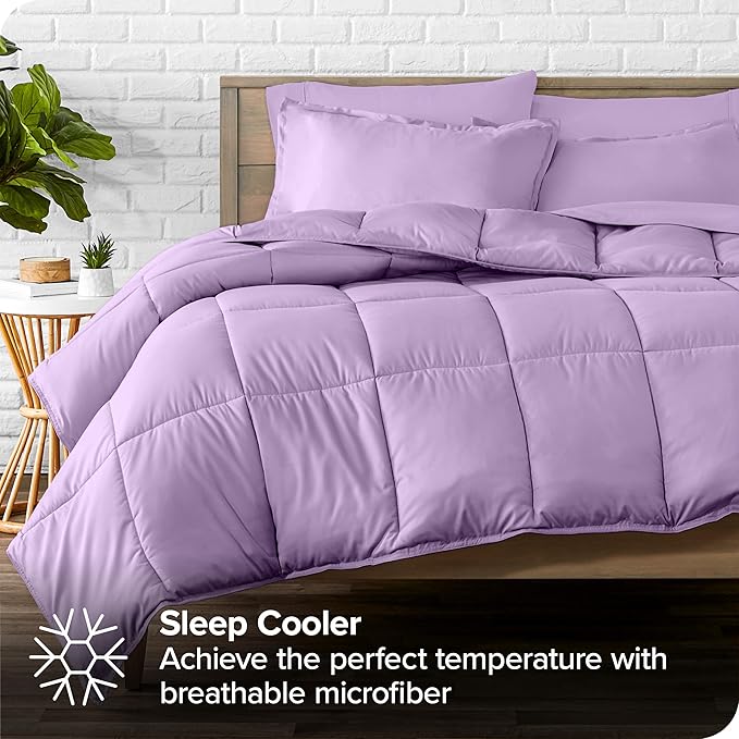 Bare Home Bed-in-A-Bag 5 Piece Comforter & Sheet Set - Twin XL - Goose Down Alternative - Ultra-Soft 1800 Premium Bed Set (Twin XL, Lavender/Lavender)