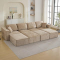 146'' Oversized Boneless Sofa Bed, 4 Seater Modular Sectional Couch with 4 Movealbe Ottoman, No Asswmbly Chenille Compression Sofas with Chaise for Home House, Camel