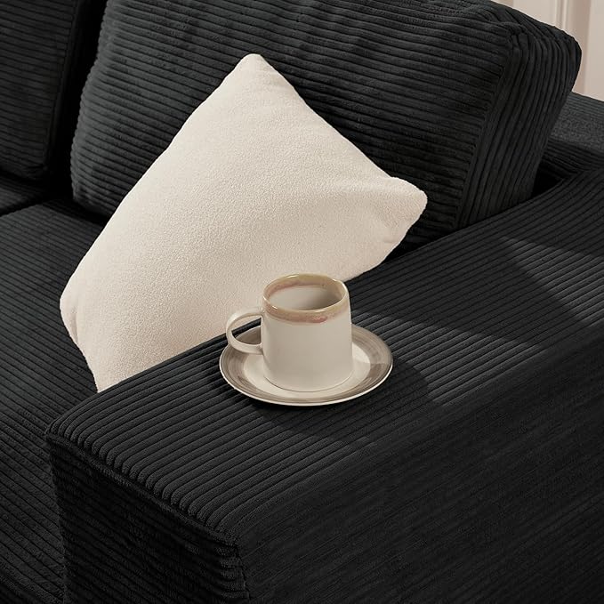 Furnify 106" 3-Seater Sofa, Cloud Modular Sofa with Certified Foam, Upholstered Floor Sofa with Deep Seat, Upholstered Sofa for Bedroom Living Room, No Assembly Required (Corduroy Fabric, Black)