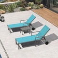 PURPLE LEAF Outdoor Chaise Lounge Set for 2 Aluminum Patio Chaise Lounger Chairs with Armrest and Wheels Adjustable Pool Chaise Lounge Chair for Beach Yard Poolside Table Included, Blue