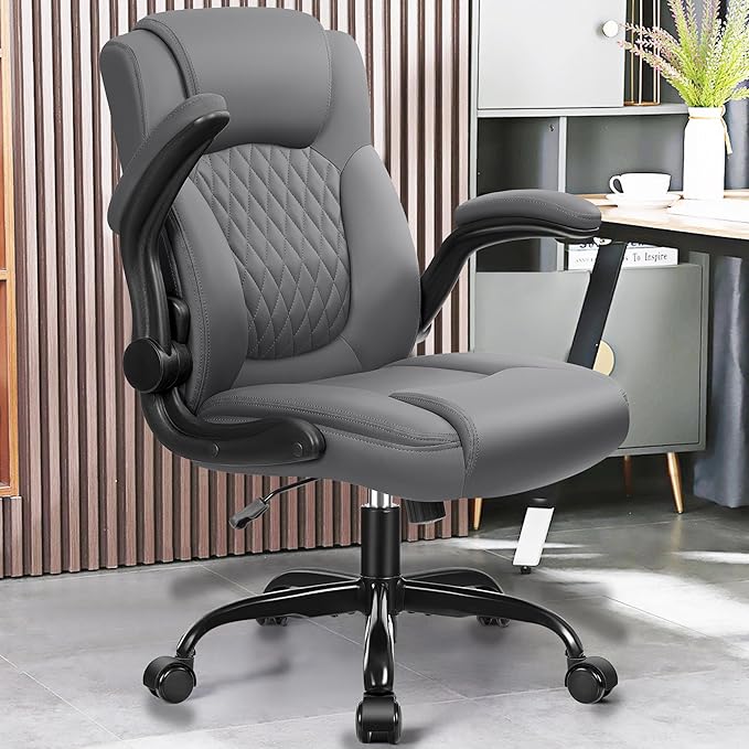 Leather Office Chair, PU Home Computer Desk Chairs with Ergonomic Back Support, 360°Swivel Free, Small Gaming Chair with Wheels and Adjustable Armrests, for Short People Use