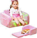 Lamerge 2-in-1 Soft Toddler Couch Fold Out,Foldable Toddler Chair, Glow in The Dark Kids Sofa for playroom,Convertible Foam and Floor Cushion for Boys and Girls (Pink and Clouds)