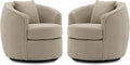 FaFaSoGoodFa Swivel Accent Chair Set, Modern Upholstered Boucle Barrel Arm Chairs with Pillow for Living Room, 360 Degree Round Swivel Sherpa Armchair with Round Base for Bedroom Club (2, Light Brown)