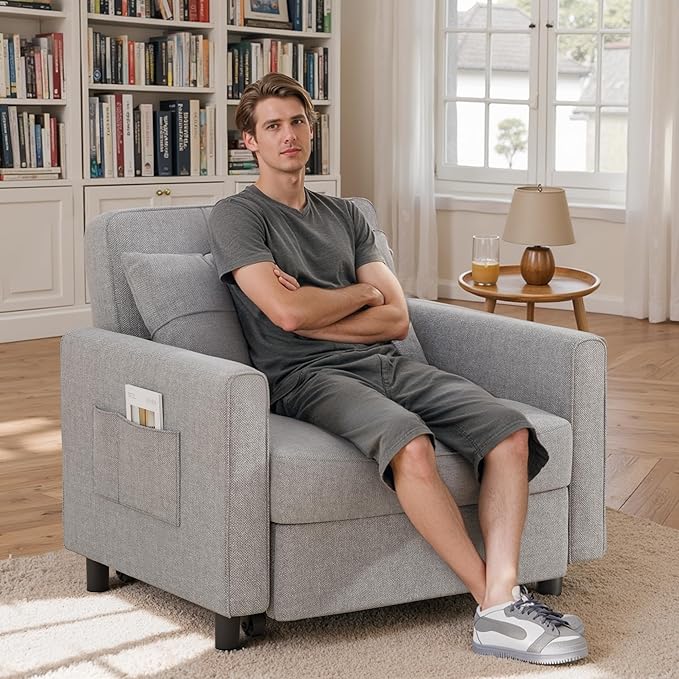 Gizoon Sofa Bed Chair 3 in 1 Convertible, Pullout Single Sleeper Chair Bed with Adjustable Backrest, Spacious Multifunctional Sofa Couches for Living Room, Bedroom, Apartment