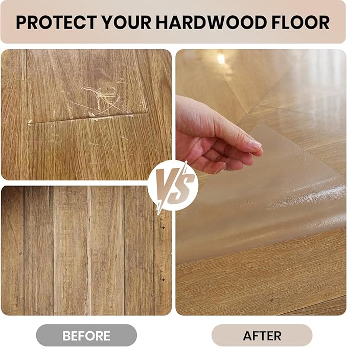Clear Chair Mat for Hardwood Floor, 48 x 96 Inch Large Office Chair Mat, Plastic Floor Protector, 4'×8' Area Rug for Living Room, Heavy Duty Wood Tile Floor Mats for Home Laundry Dining Area