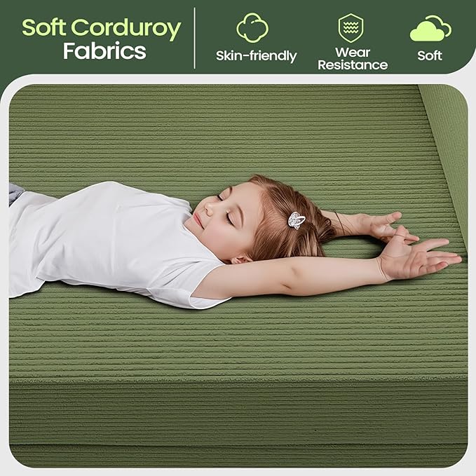 multi-functionalcorduroy sofa bed, crafted from corduroy fabric, is ideal for apartments and living rooms. sleeper sofa couch folding futon or foldable floor convertible floor studio (green, 80.15") | Multi-functional