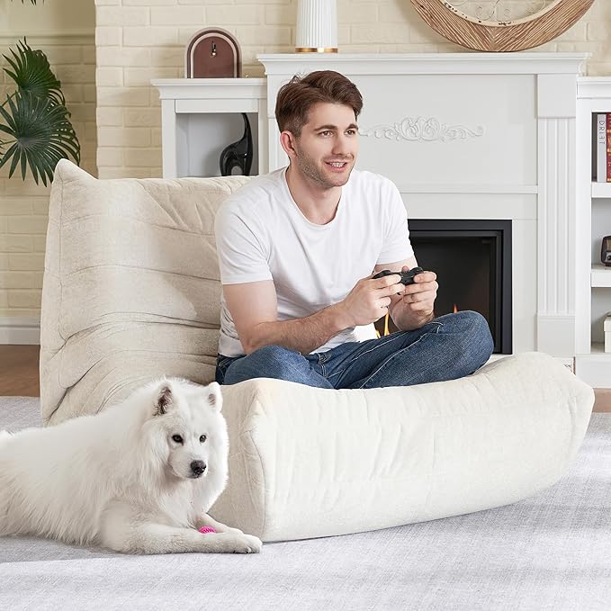 HABUTWAY Bean Bag Chair, Giant Bean Bag Chairs for Adults, Bean Bag Sofa with Filler Faux Fur, Memory Foam Bean Bag Couches Fireside Lazy Sofa for Living Room, Bedroom, Office (Beige)