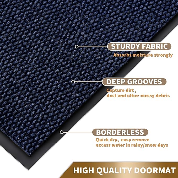 Yimobra Doormat Outdoor Indoor Entrance 29.5 x 17, All-Season All-Weather Front Door Mat, 100% Waterproof Welcome Matt for Floor Garage Outside Entry, Stain and Fade Resistant,Navy Blue