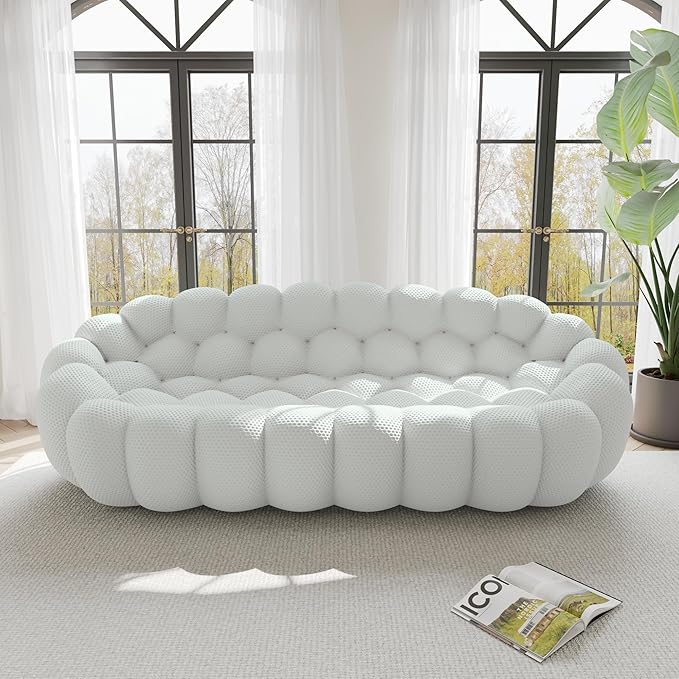 WJShome Bubble Couch,98'' Modern Curved Sofa, 3 Seater Morden Lazy Floor Sofa, Memory Foam Bean Bag Floor Couch Lounge Chair for Living Room, Office, Apartment-Gray